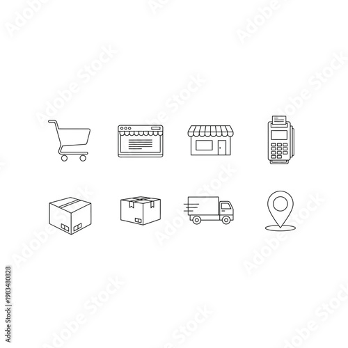 Retail and logistics online business icon set