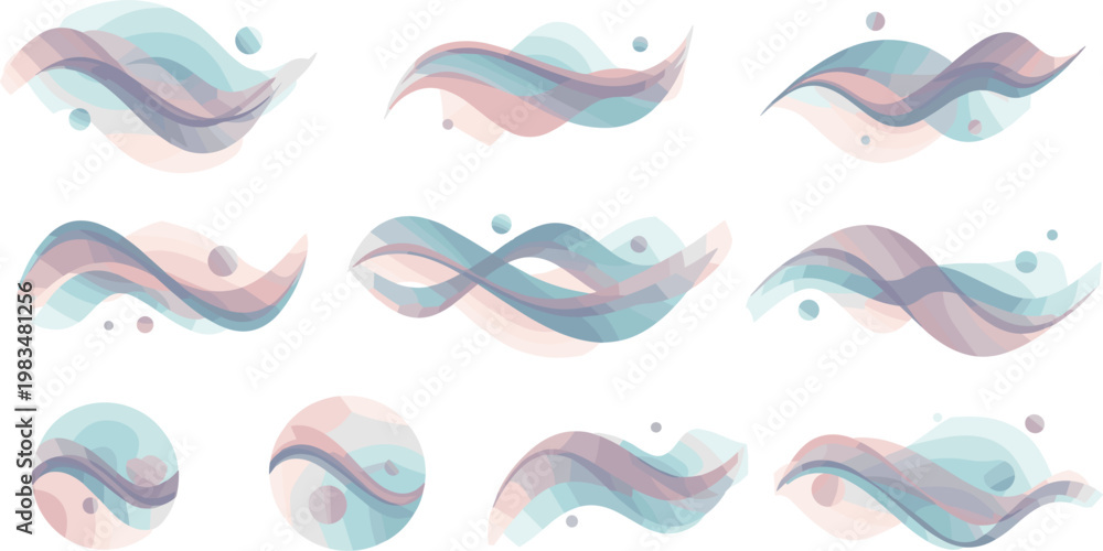 Fototapeta premium Abstract pastel wave shapes collection with flowing fluid lines soft gradients and modern decorative design elements set