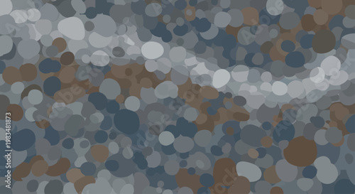 Abstract arrangement of rounded shapes in earthy blues, grays, and browns