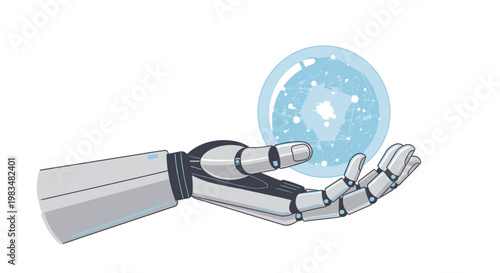 Robotic Hand Holding Glowing Orb, Futuristic Technology Concept