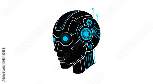 Robotic Head with Digital Circuitry - Artificial Intelligence Concept