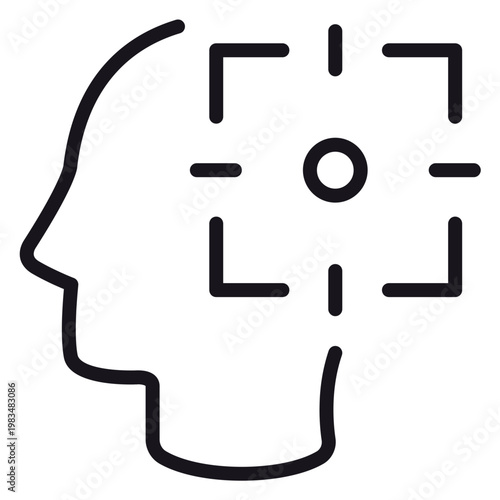 Slika na platnu Vector icon illustration of a human head profile with a target crosshair symbol inside, representing mental focus, concentration, goal setting, objective thinking, and cognitive targeting