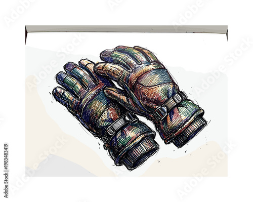 Pair of insulated gloves with stitched seams and curved finger shape forming practical winter hand protection accessory in