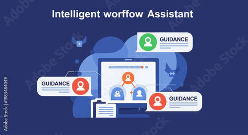 Illustration of an intelligent workflow assistant providing guidance through digital communication.