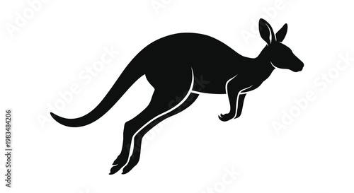 A leaping kangaroo depicted in a striking black silhouette