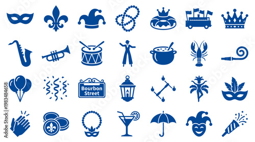 Mardi Gras Icons Collection Festive Symbols for Celebration and Party Events