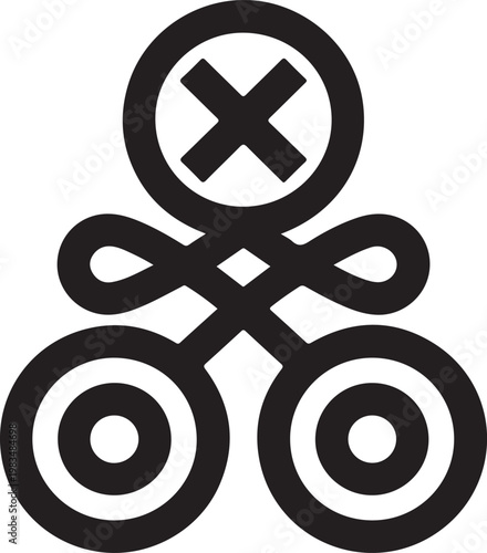 Black and white bicycle symbol with a cross on a circular background circle