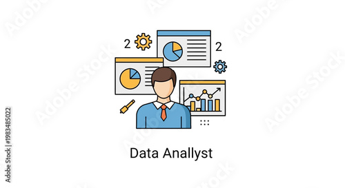 Data Analyst Man with Charts and Graphs, Business Analytics Concept