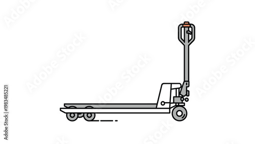 Industrial line art icon of a manual hand pallet truck used for moving heavy goods in warehouses and shipping docks on a white background.