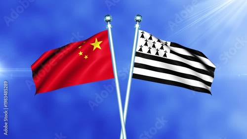 China and Brittany Flag Waving On Pole Loop
