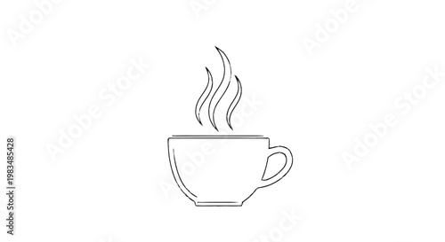Simple line art illustration of a steaming hot cup, ideal as an icon for coffee, tea, or any warm beverage concept.