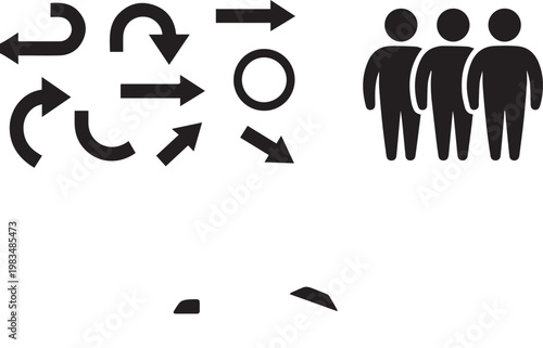 Arrows people and tow truck icons set, transport symbols collection