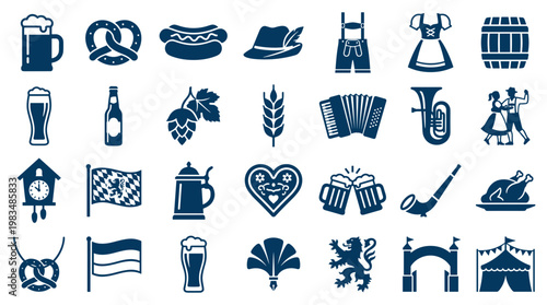 Φωτογραφία Oktoberfest Icons Collection Featuring Traditional German Beer Food Music and Ce