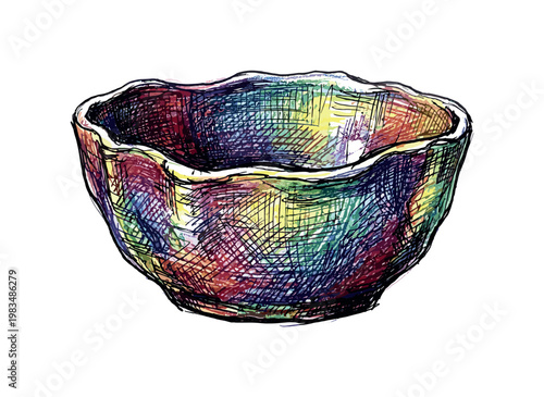 Handmade ceramic bowl with uneven rim and textured glaze forming authentic artisan pottery object with organic contours in