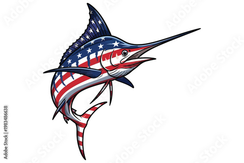 Patriotic marlin an american flag themed billfish illustration