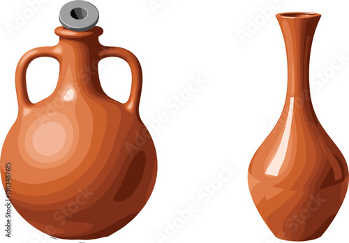 Decorative Clay Vases Illustration with Traditional Ceramic Pots in Rustic Style for Home Decor, Interior Design, and Cultural Craft Concepts