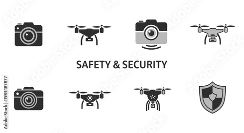 Drone and Camera Icons Representing Safety and Security
