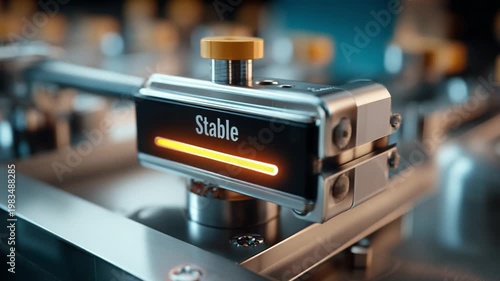 Mechanical Device Displaying Stability: An industrial machine close-up showcases a technological marvel with a display reading Stable, epitomizing precision, reliability, and innovative engineering.