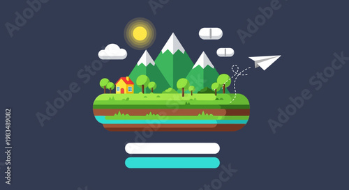 Vibrant Floating Island Landscape with Mountains and Greenery.