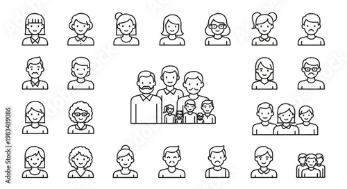 Collection of Diverse People Icons Representing Different Ages and Genders.