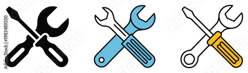 Maintenance icon set, versatile vector collection in different styles representing repair, system service, and equipment maintenance, minimal modern design for dashboards