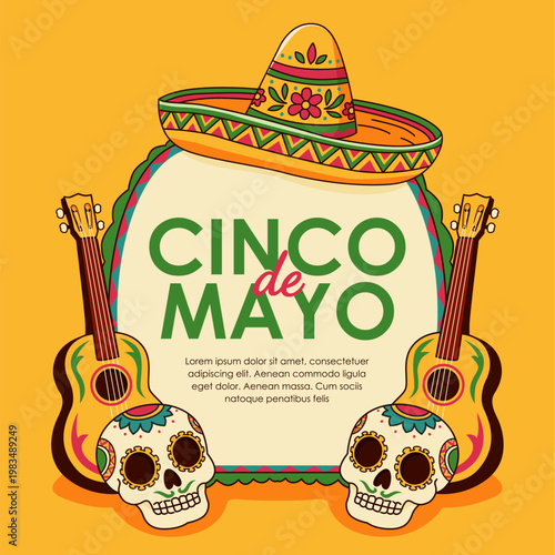 cinco de mayo celebration illustration with sombrero and guitars