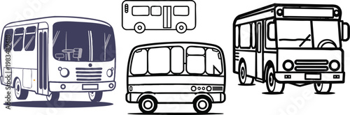 Minimal Vector Icon of Bus Transport in Outline Style with Rectangular Body and Wheels, Clean Line Art Public Transportation Symbol on White Background, Modern EPS Illustration for Travel, City Transi
