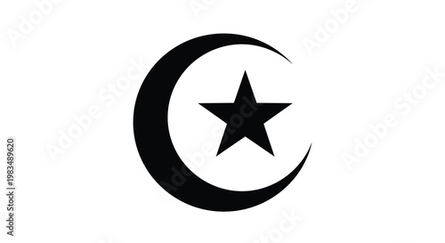 A crescent moon and star symbol presented as a striking silhouette