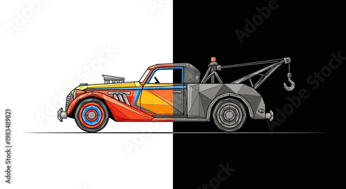 Vintage tow truck vehicle illustration.