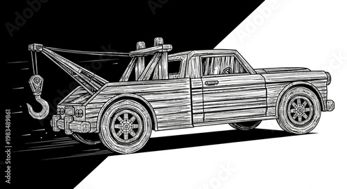 A tow truck with a hook.