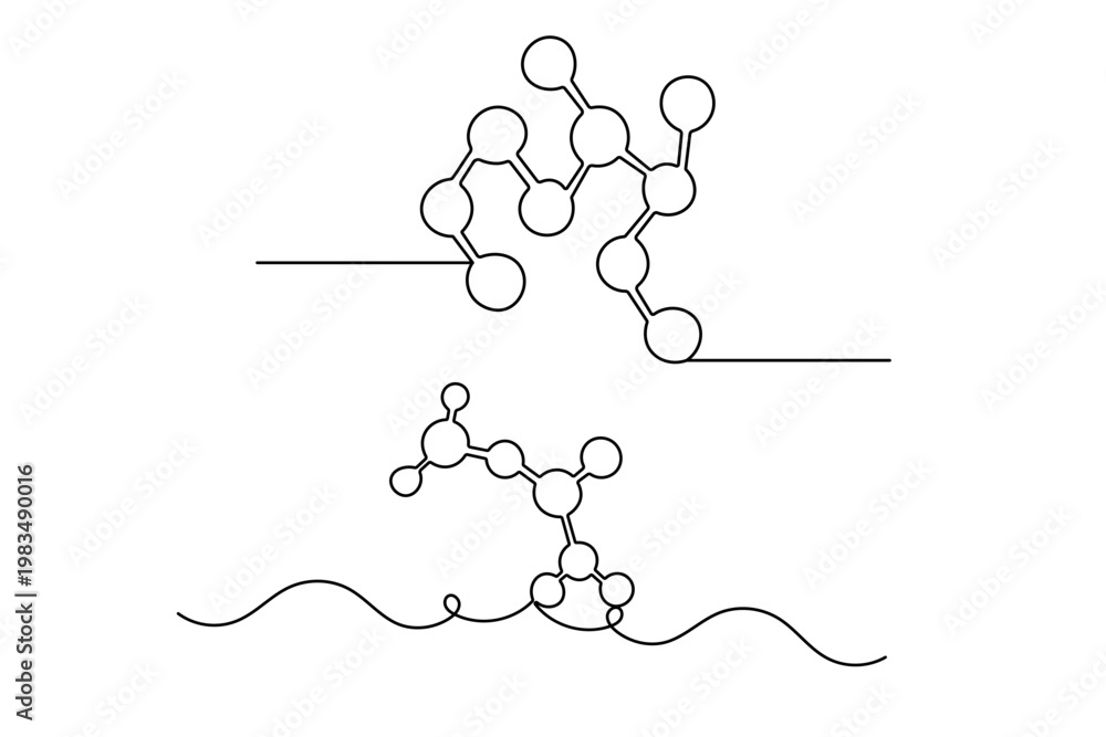 Fototapeta premium Minimalist single-line drawing of a molecular structure for science and technology design 