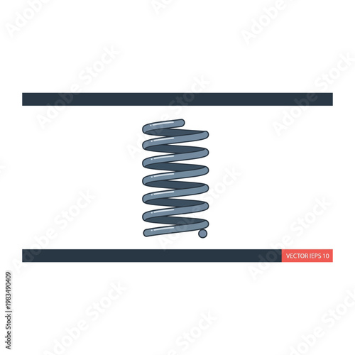 Steel coil spring between two dark metal bars