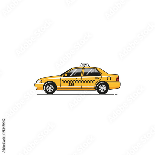 Yellow sedan taxi car side view illustration