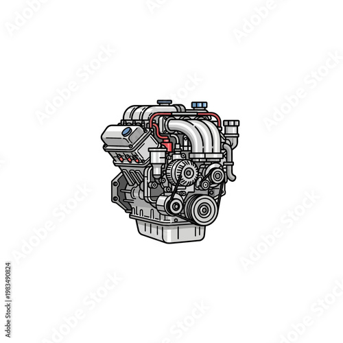 Detailed internal combustion engine illustration