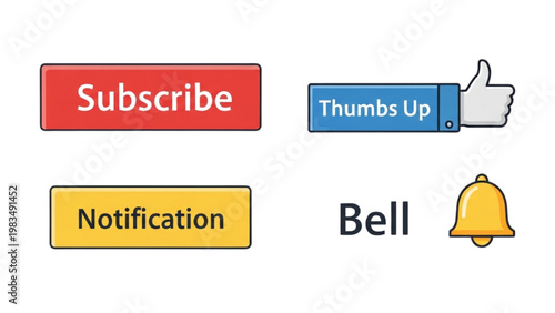 Thumbs up button and bell icon with subscribe notification alert