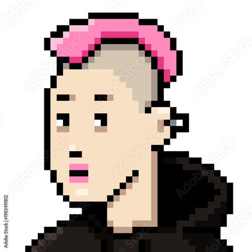 Vector Pixel Art Userpic of Woman with Pink Mohawk