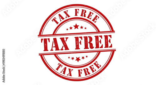 A close-up view of a red tax free stamp on a white background