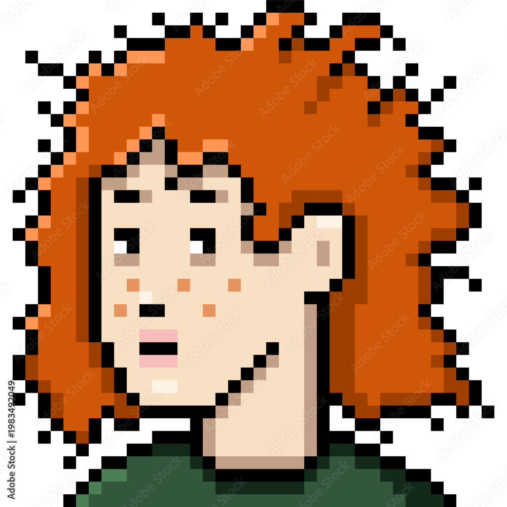 Fototapeta premium Vector Pixel Art Userpic of Woman with Messy Hair