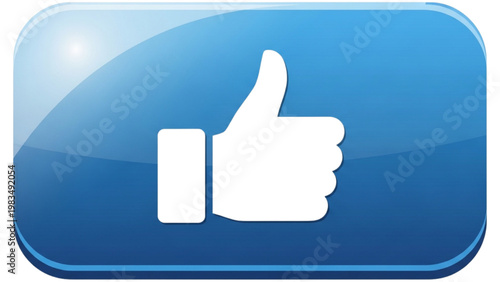 A large white thumbs-up icon on a blue button shines brightly.