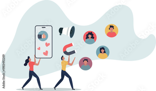 Customer engagement with social media ads and posts. Business advertising with marketing activities and product promotion.person's life situation and his activities.