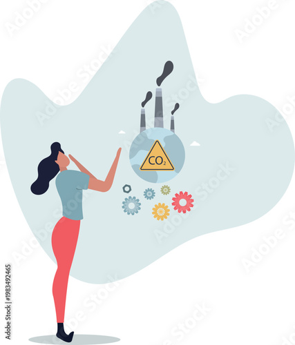 Planet Earth with Smoking Power Plant Pipes. Environment Polluted by CO2 Emission. Climate Change Problem Concept.person's life situation and his activities.