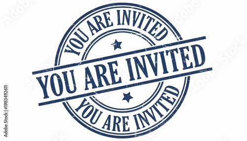 Invitation Stamp with Text and Stars on White Background for Event