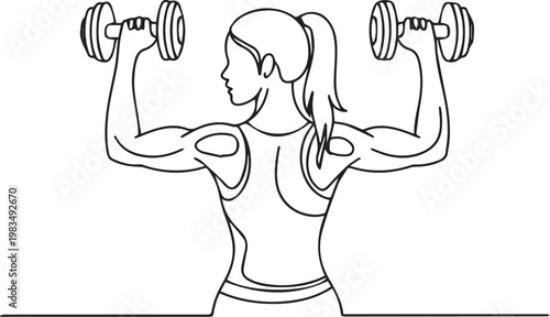 A woman lifting dumbbells in a workout routine illustration
