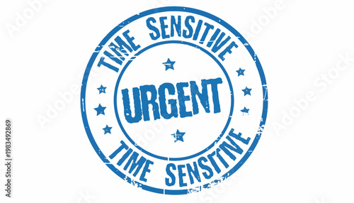 Blue urgent stamp on white background with text and stars