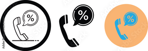 Three different icons representing a telephone receiver with a percentage sign in a speech bubble