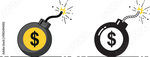 Two cartoon bombs with dollar signs and burning fuses symbolize financial risk