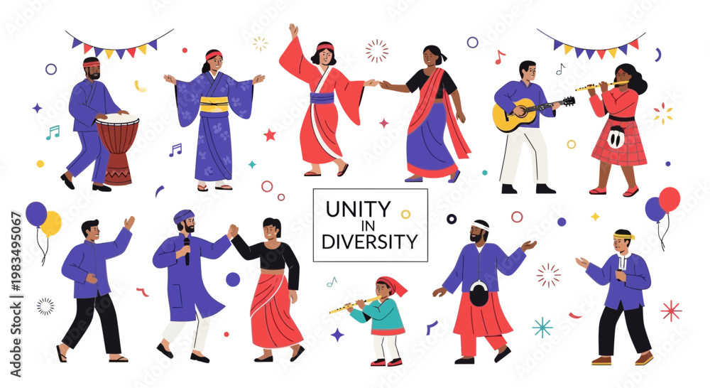Fototapeta premium Diverse People Celebrating Unity in Diversity with Music and Dance