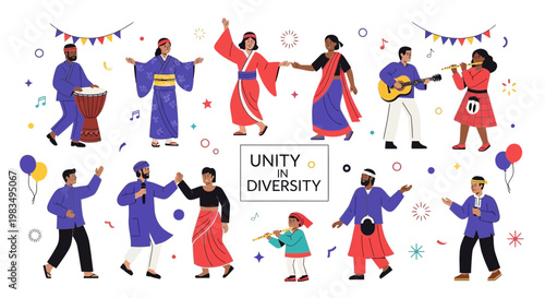 Diverse People Celebrating Unity in Diversity with Music and Dance