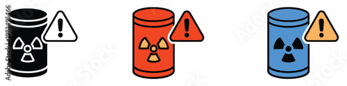 Hazardous waste icon set, versatile vector collection in different styles representing toxic materials, chemical hazards, and waste disposal warnings, minimal modern design for environmental safety
