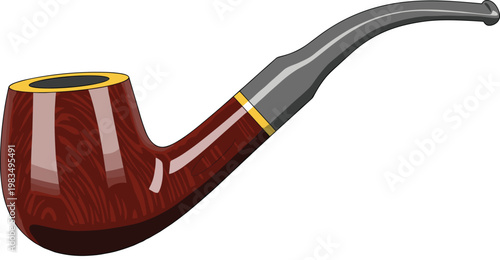 Classic Wooden Smoking Pipe Illustration with Curved Stem and Polished Bowl for Vintage Tobacco Accessory, Retro Lifestyle, and Traditional Design Concepts